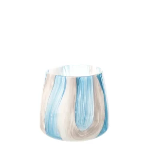 Windlicht Gestreept Glas Azuurblauw/Wit Small J-Line