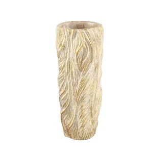 Alexio Cream Round Cement Pot Wavy Lines High L Ø20xH45cm PTMD