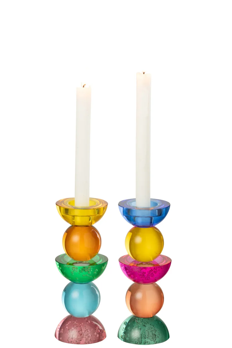 Kaarshouder Glas Meerkleurig Small Set van 2 J-Line - Afbeelding 3
