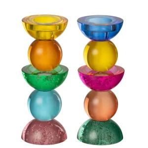 Kaarshouder Glas Meerkleurig Small Set van 2 J-Line
