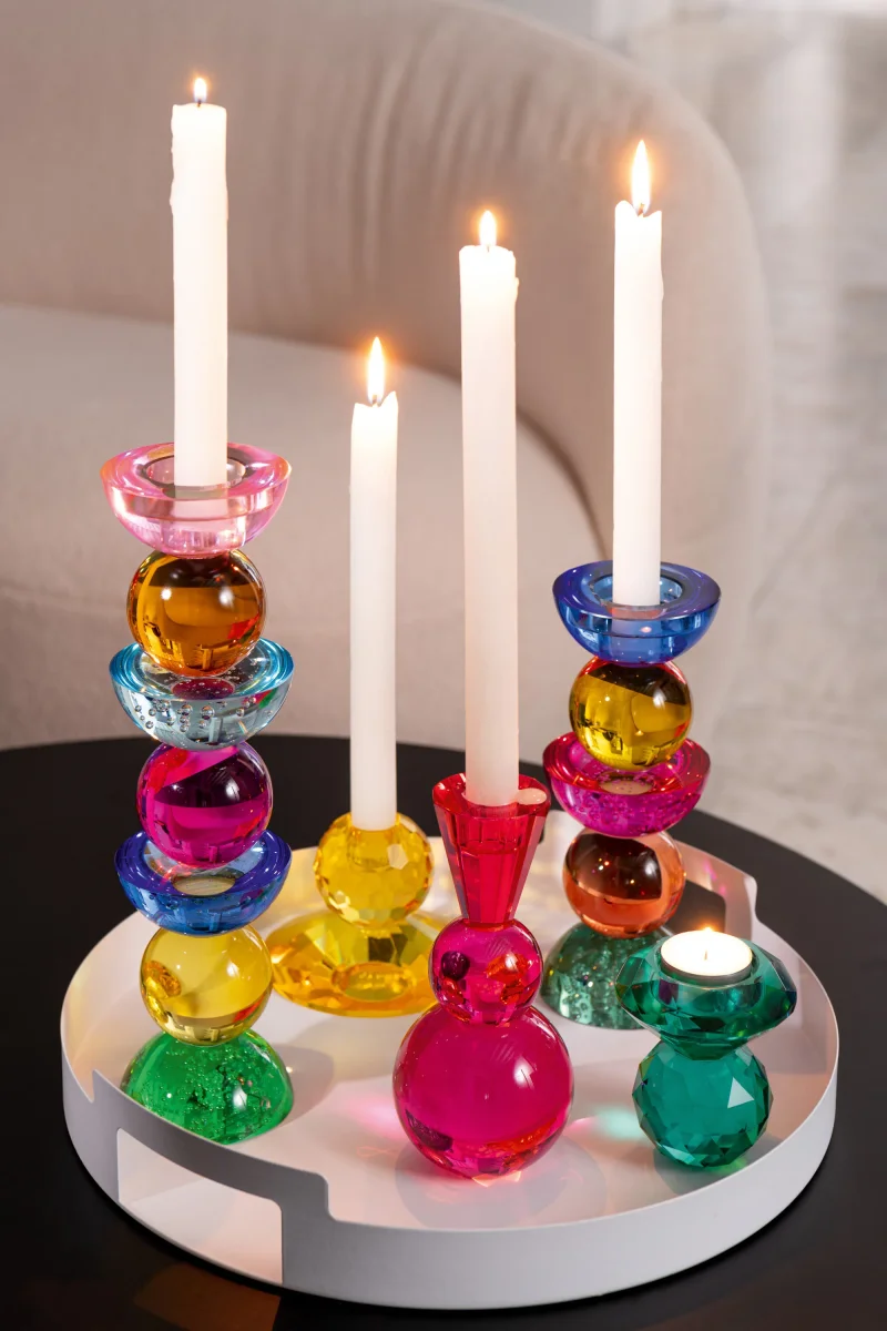 Kaarshouder Glas Meerkleurig Small Set van 2 J-Line - Afbeelding 4