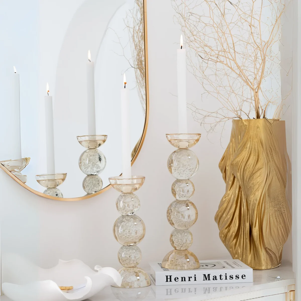 Kandelaar Glas Champagnekleurig Small J-Line - Afbeelding 3