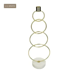 Kandelaar Ringen Goud op marmeren voet 13x9x36cm 1 + 1 Gratis
