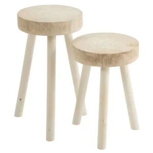 Krukjes Paulownia Hout Wit Set van 2 J-Line